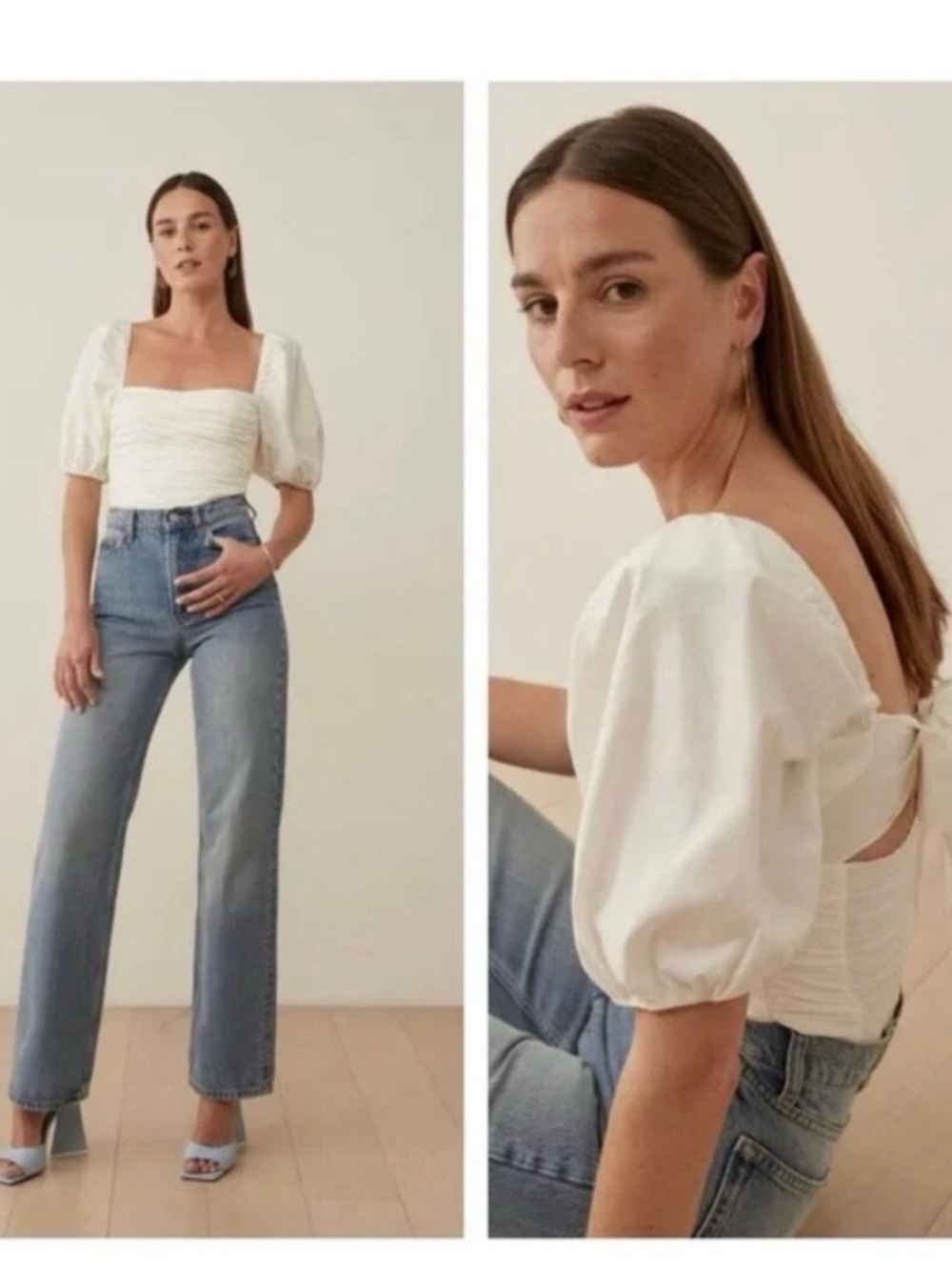 Reformation White Barry Puff Sleeve Top